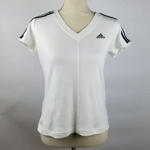 Adidas athletic top, white w/blue stripes, SS Sz M